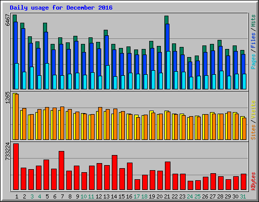 Daily usage for December 2016